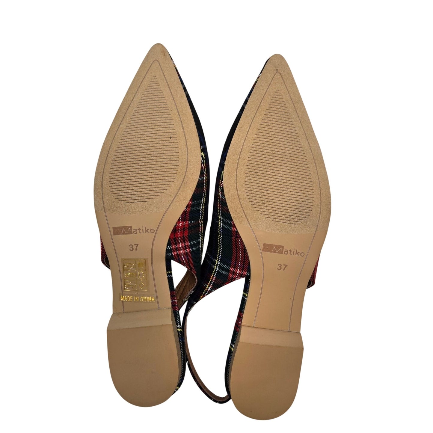 NWT/NIB Matiko Lori Pointy Toe Flats in Green Tartan Size 37/US 6.5