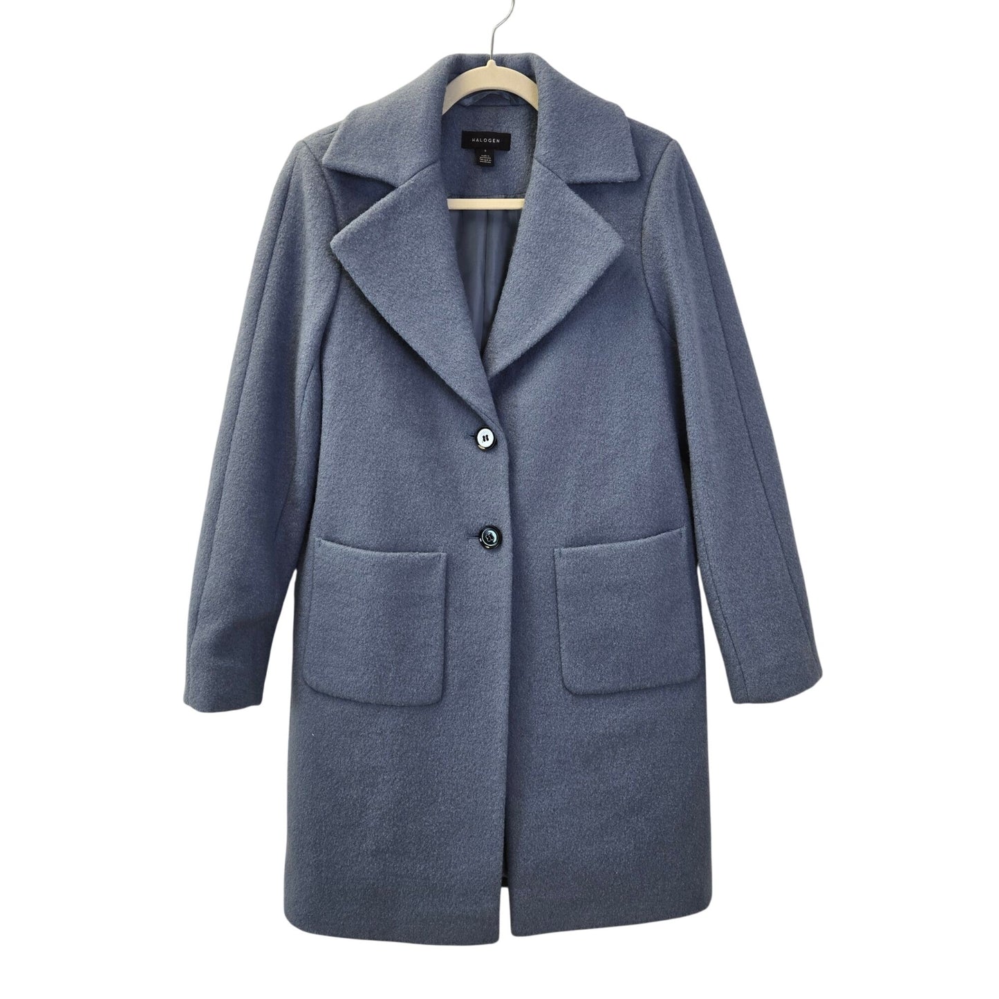 Halogen Wool Blend Baby Blue Two Button Coat Size Small
