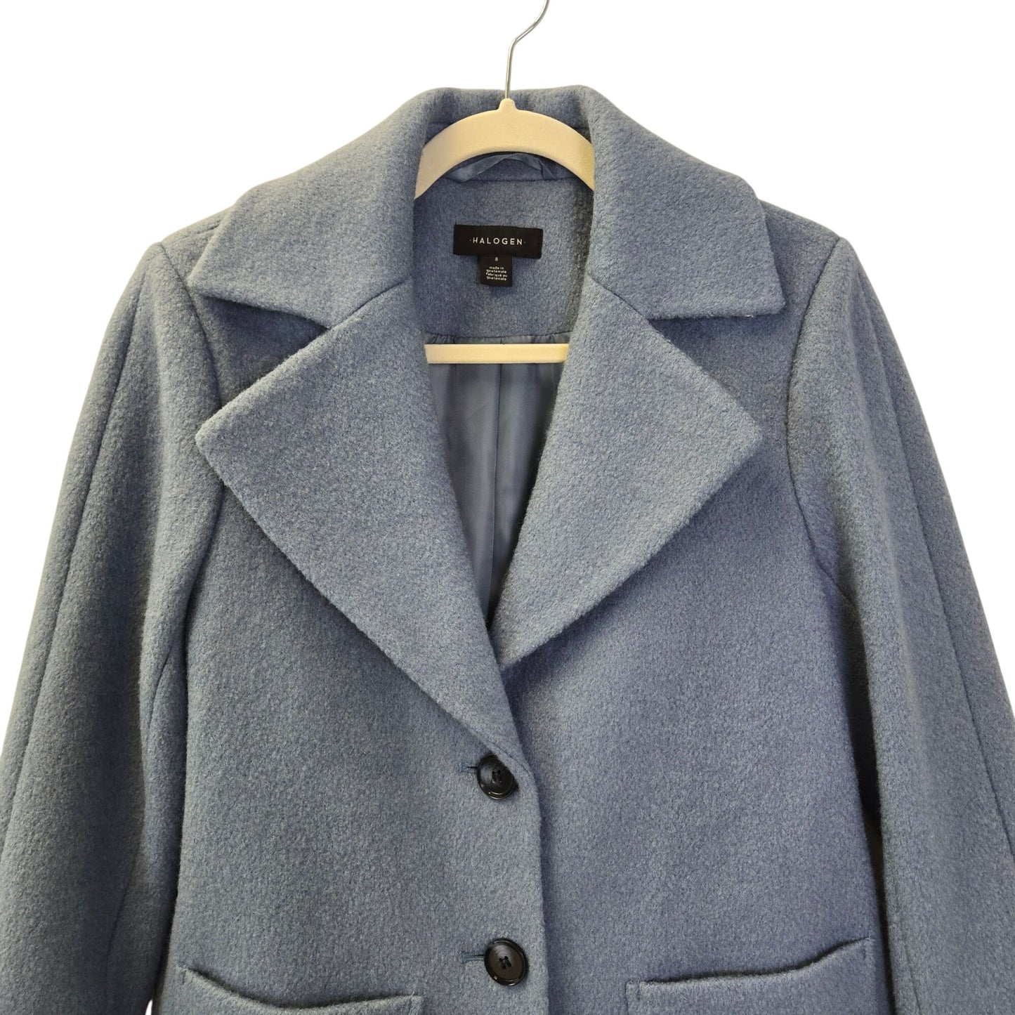 Halogen Wool Blend Baby Blue Two Button Coat Size Small