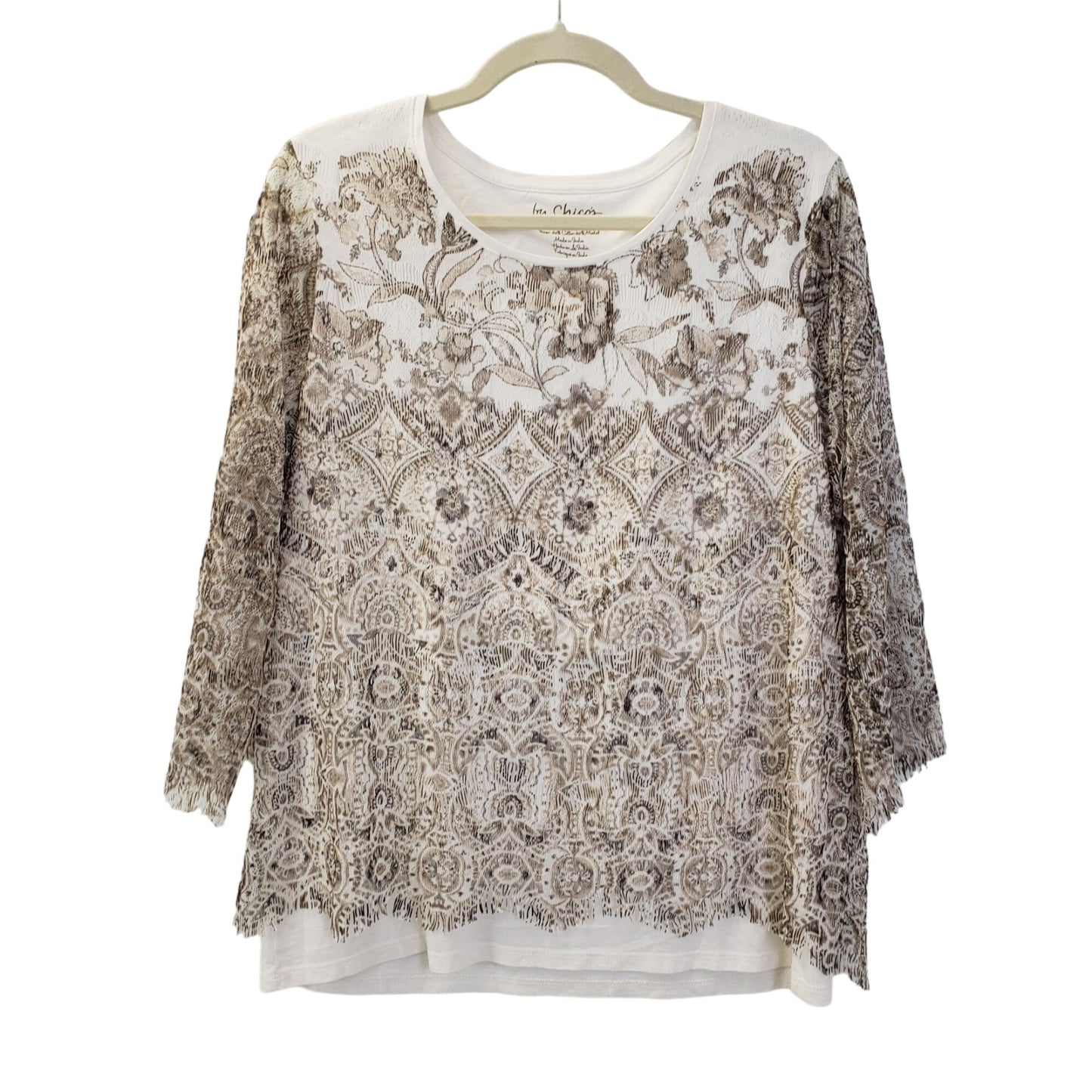 Chico's Lace Overlay 3/4 Sleeve Top Size Chico's 1/Medium