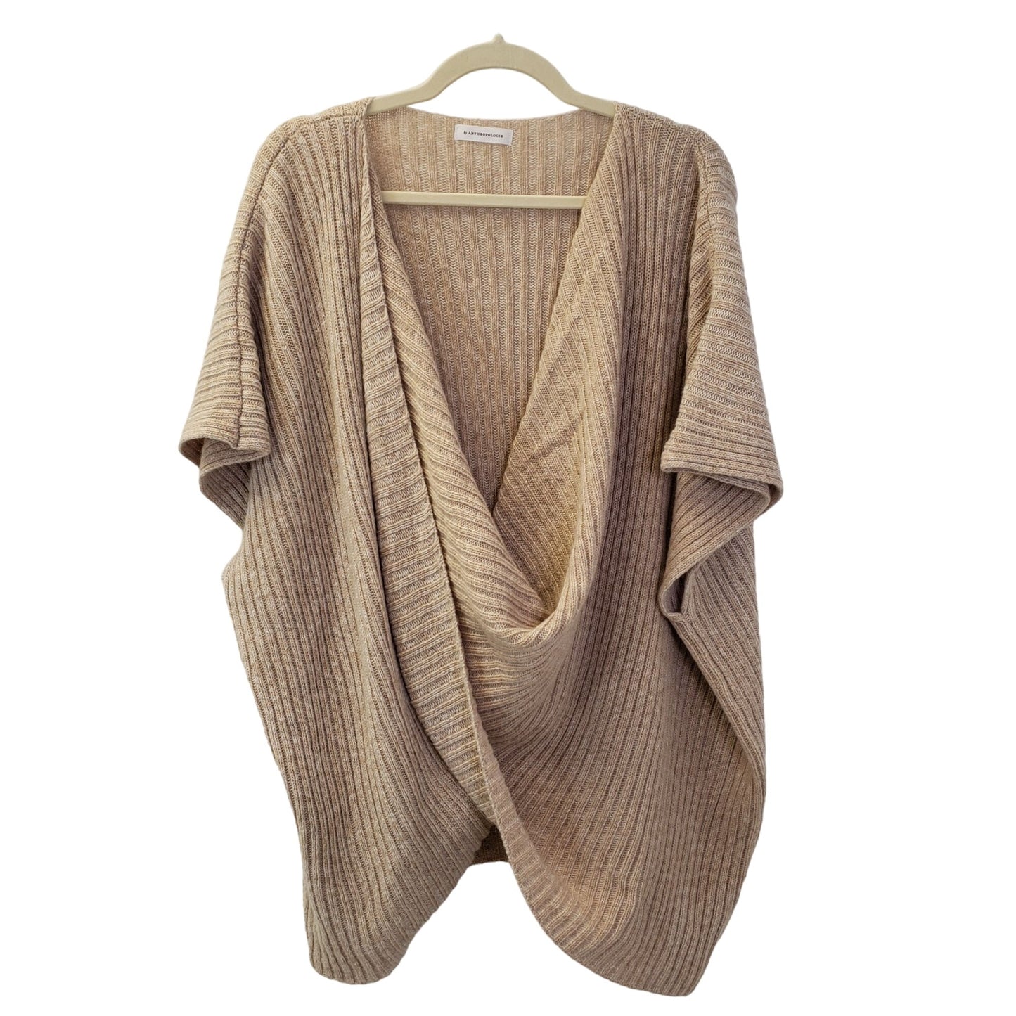 Anthropologie Wool Blend Ribbed Criss-Cross Poncho Sweater