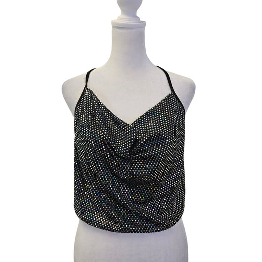 NWT Cupshe Sequin Crop Cowlneck Open Back Top Size Large
