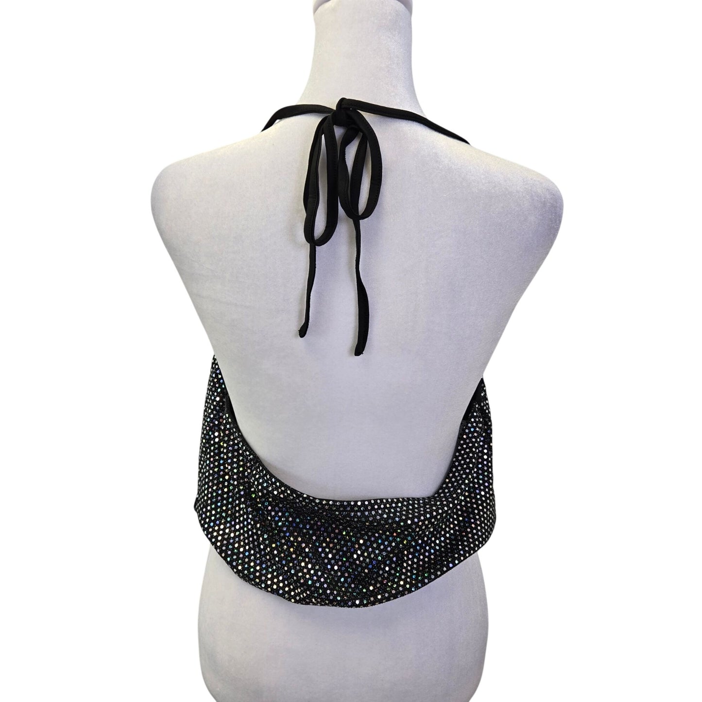 NWT Cupshe Sequin Crop Cowlneck Open Back Top Size Large