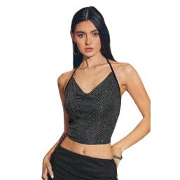 NWT Cupshe Sequin Crop Cowlneck Open Back Top Size Large