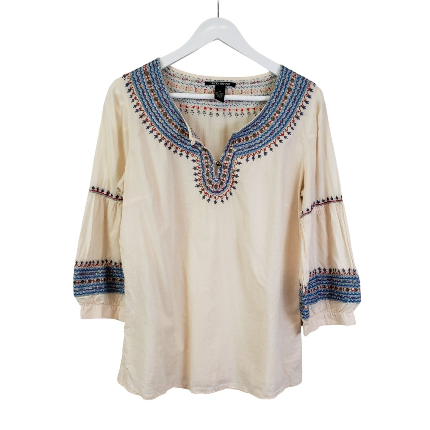 Lucky Brand Embroidered Boho Peasant Top Size Medium