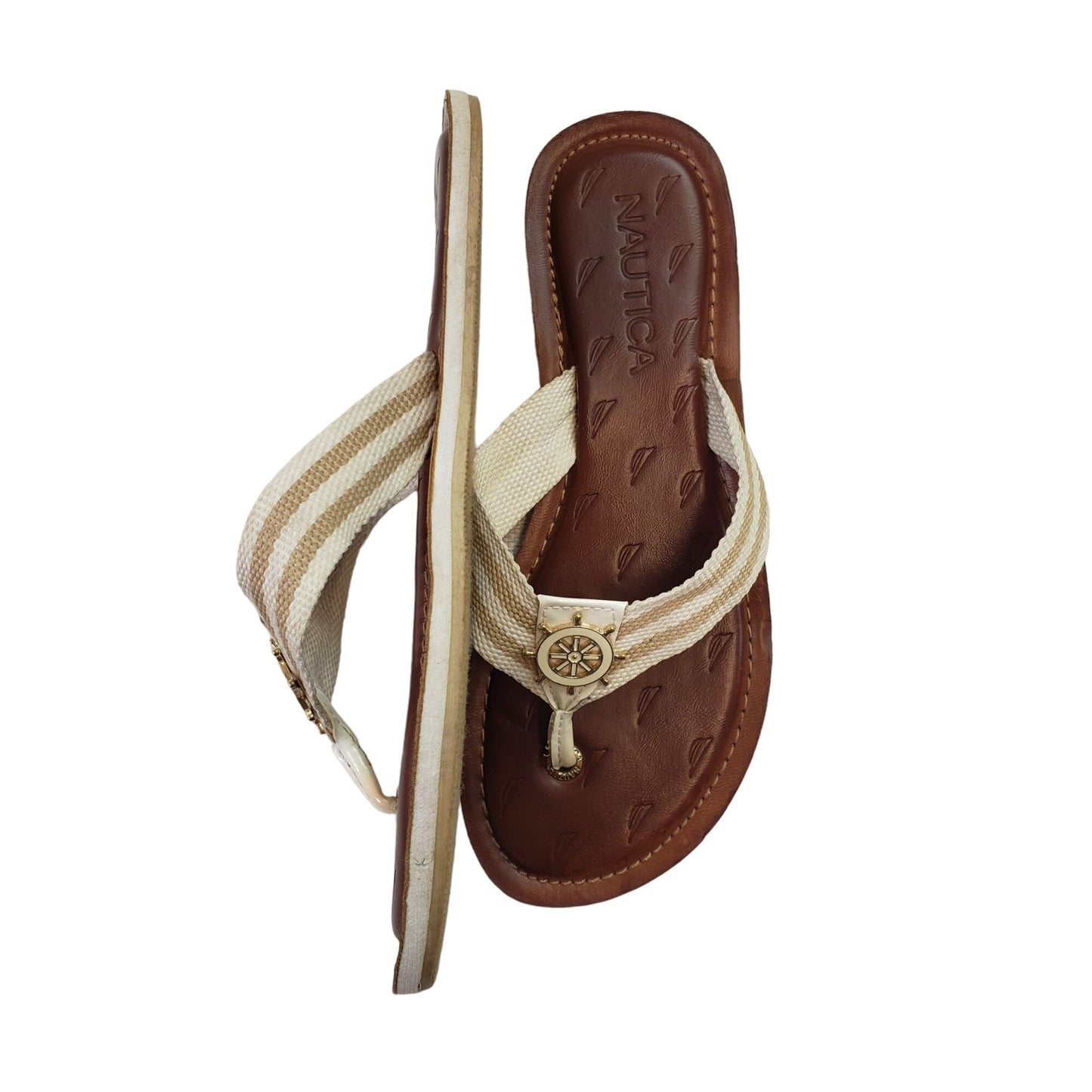 Nautica Leather and Canvas Thong Sandals Size 7 (est)