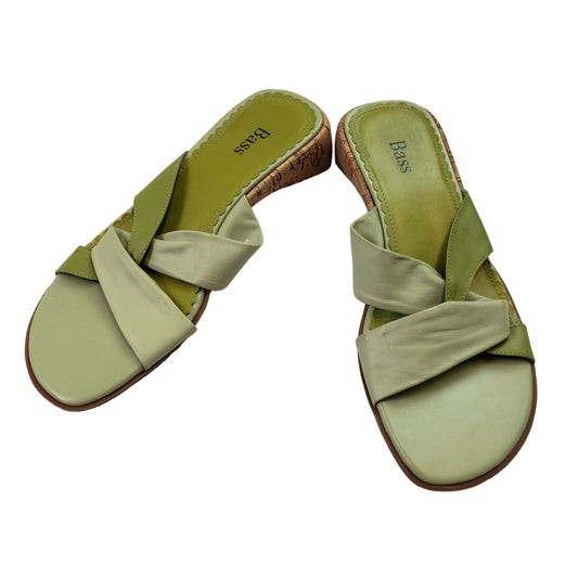 Bass Neelu Leather Lime Green Wedge Sandals Size 7