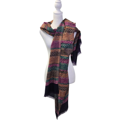 NWT Ambassador 100% Wool Lightweight Graphic Print Shawl Scarf