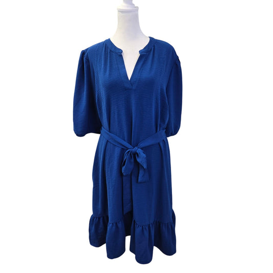 Lucky Brand Split Neck Balloon Sleeve Tie Waist Mini Dress Size XL