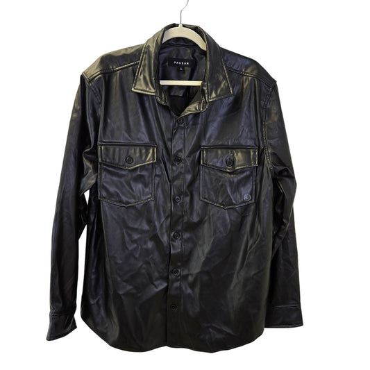 NWOT Pacsun Vegan Leather Button Down Shirt Shacket Size Large