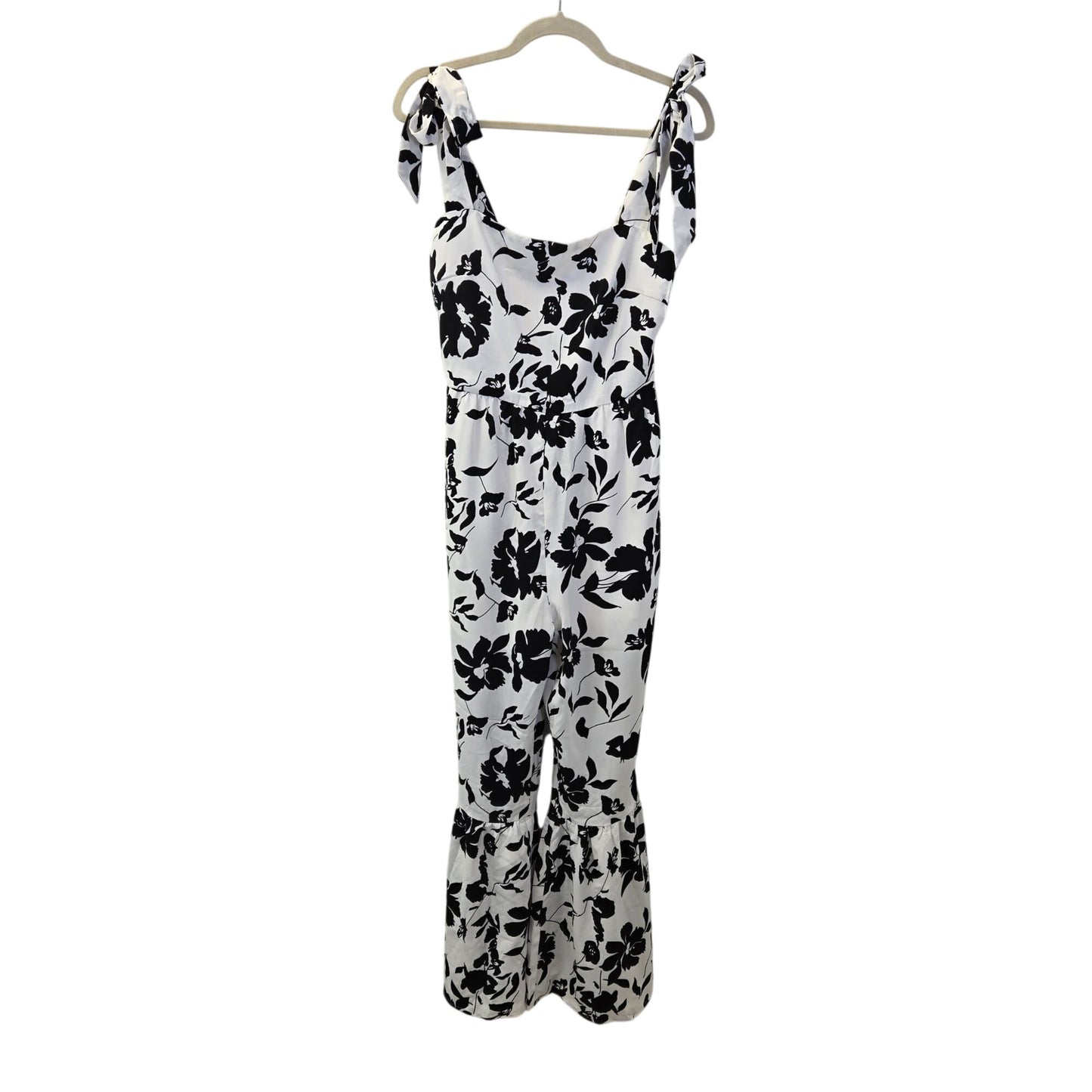 NWT Cupshe Black and White Floral Square Neck Bell Bottom Jumpsuit Size Medium