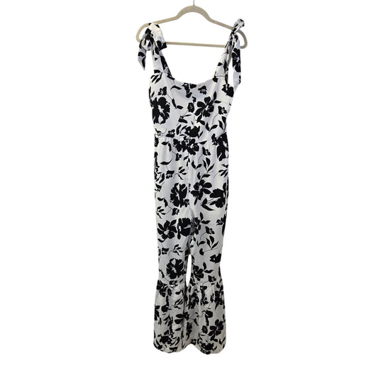 NWT Cupshe Black and White Floral Square Neck Bell Bottom Jumpsuit Size Medium