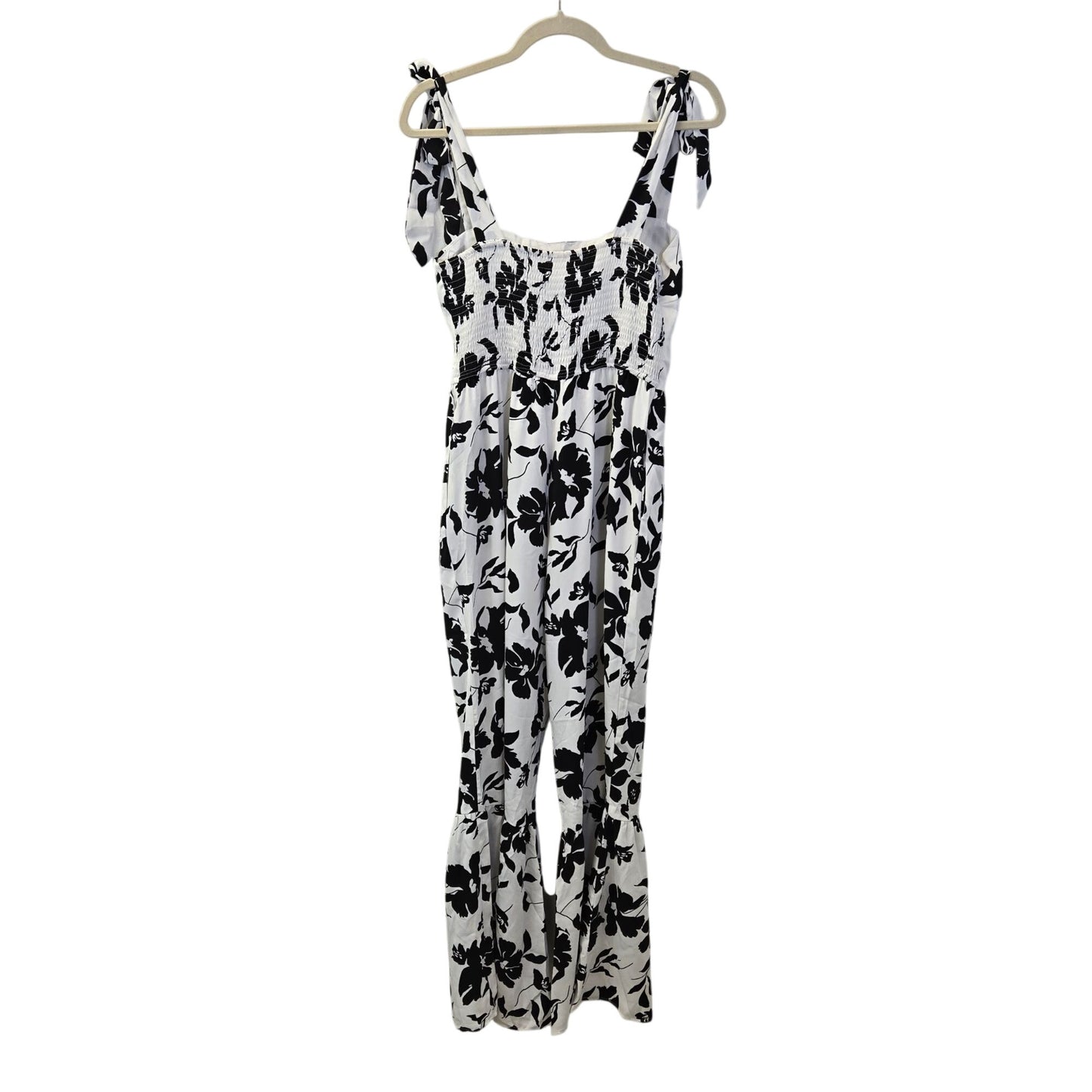 NWT Cupshe Black and White Floral Square Neck Bell Bottom Jumpsuit Size Medium