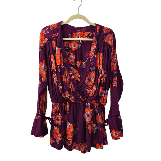 Free People Tuscan Dreams 100% Viscose Tunic Wrap Blouse Size Small