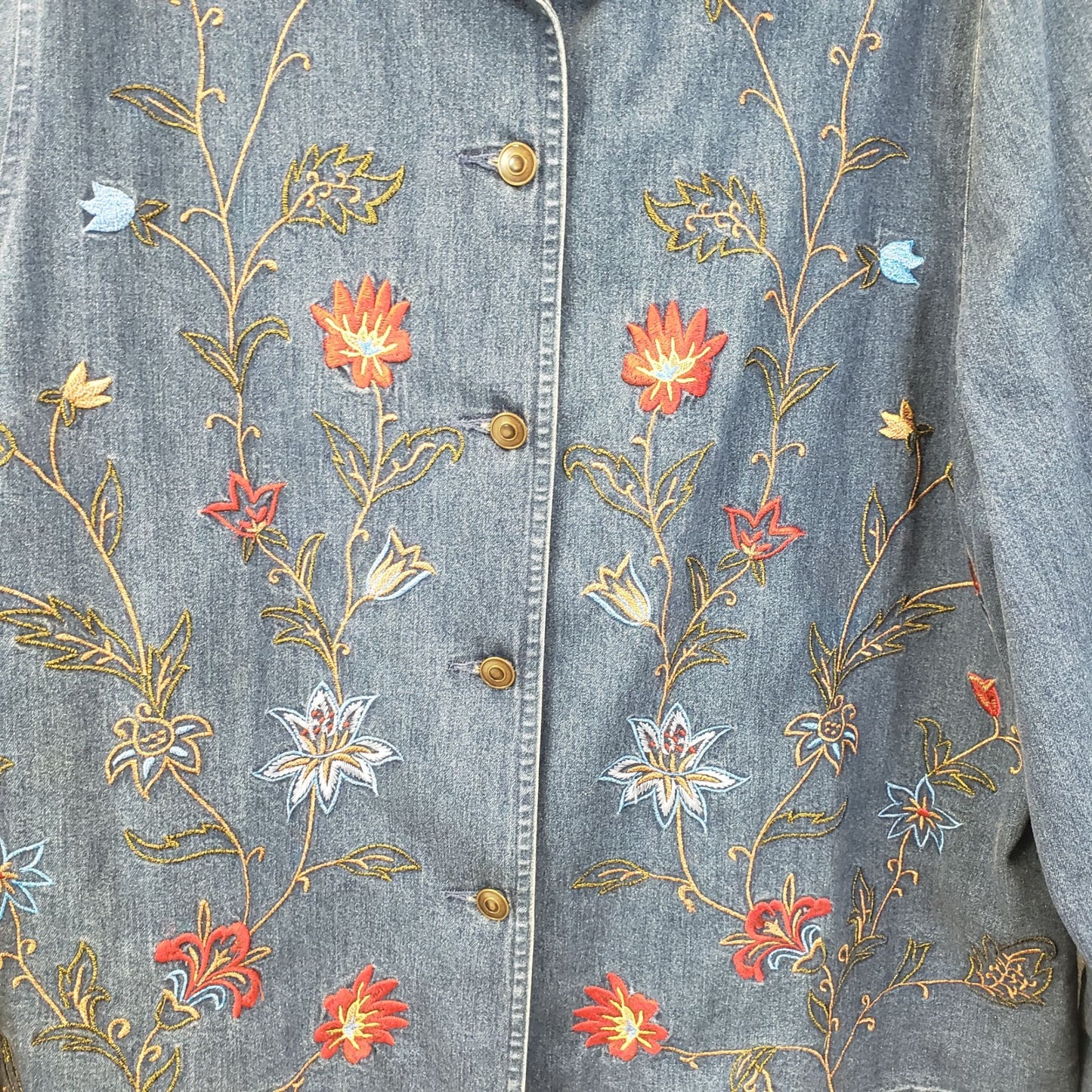 Talbots Floral Embroidered Button Front Denim Shirt Shacket Size XL