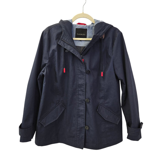 Talbots Cotton Hidden Zipper Hooded jacket Size Large (est)