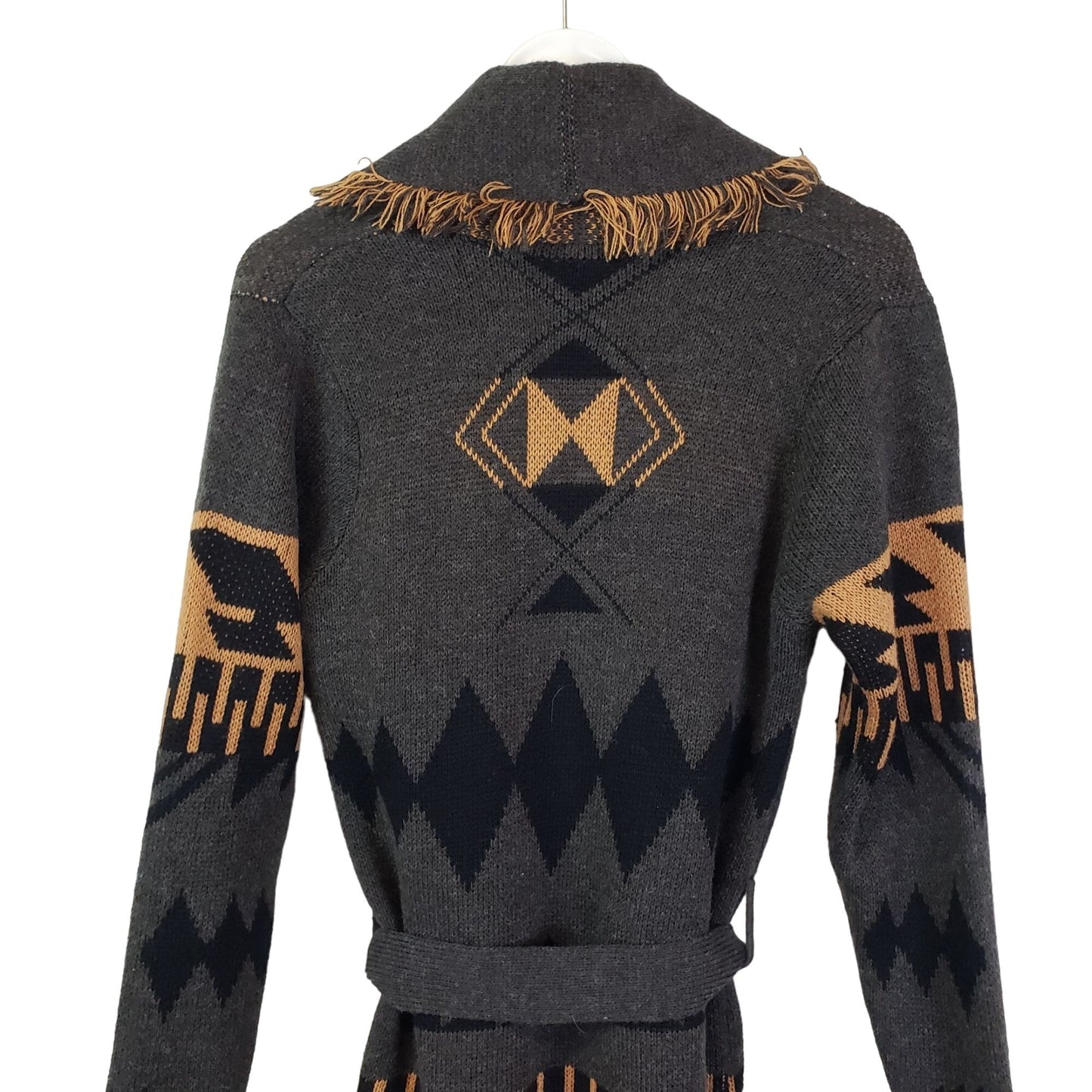 Harve Benard Aztec Print Open Fringe Trim Cardigan Sweater Size Medium
