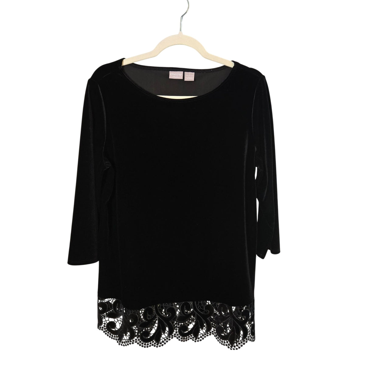Chico's Travelers Crushed Velvet Lace Trim Top Size Chico's 1/Medium