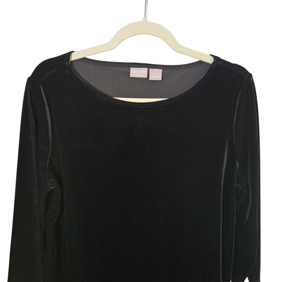 Chico's Travelers Crushed Velvet Lace Trim Top Size Chico's 1/Medium