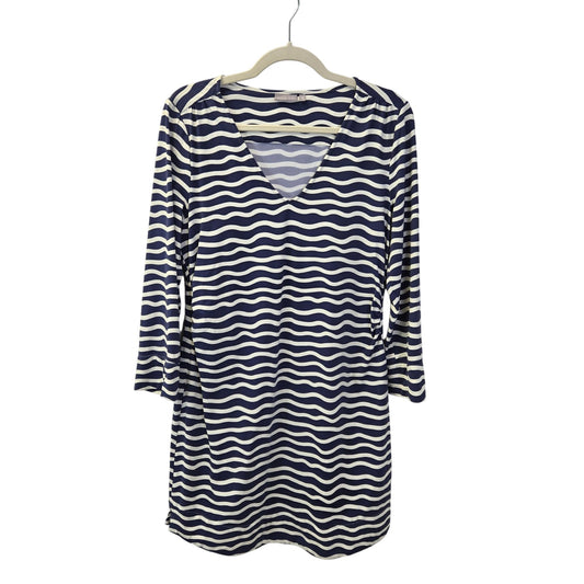 Ellie Kai Side Ruched Wavy Print V-Neck 3/4 Sleeve Dress Size 10