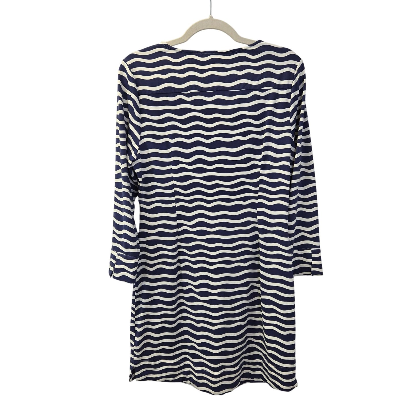 Ellie Kai Side Ruched Wavy Print V-Neck 3/4 Sleeve Dress Size 10