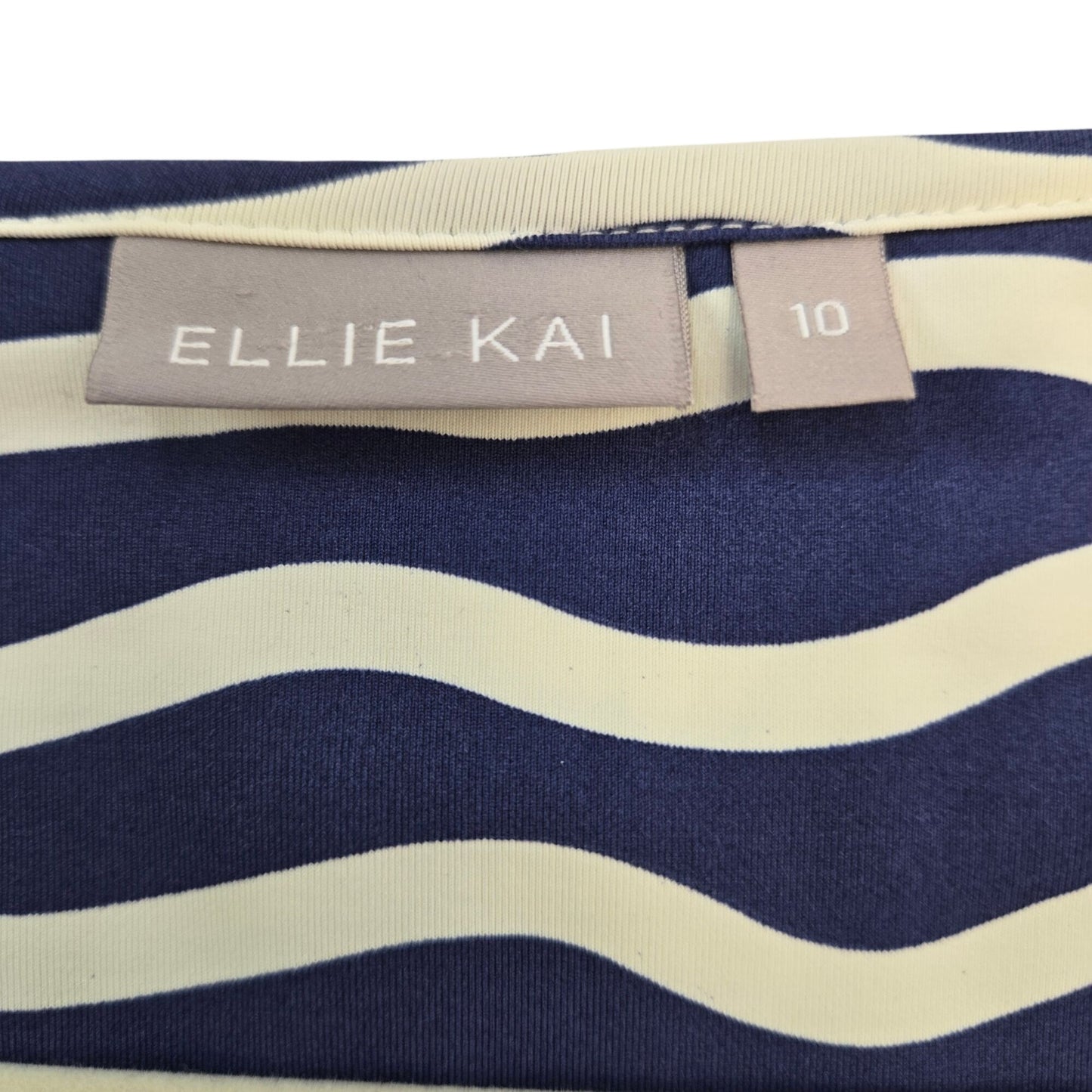 Ellie Kai Side Ruched Wavy Print V-Neck 3/4 Sleeve Dress Size 10