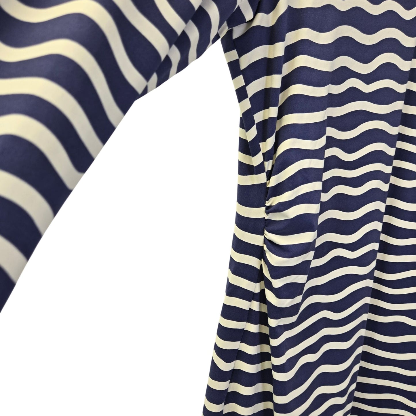Ellie Kai Side Ruched Wavy Print V-Neck 3/4 Sleeve Dress Size 10