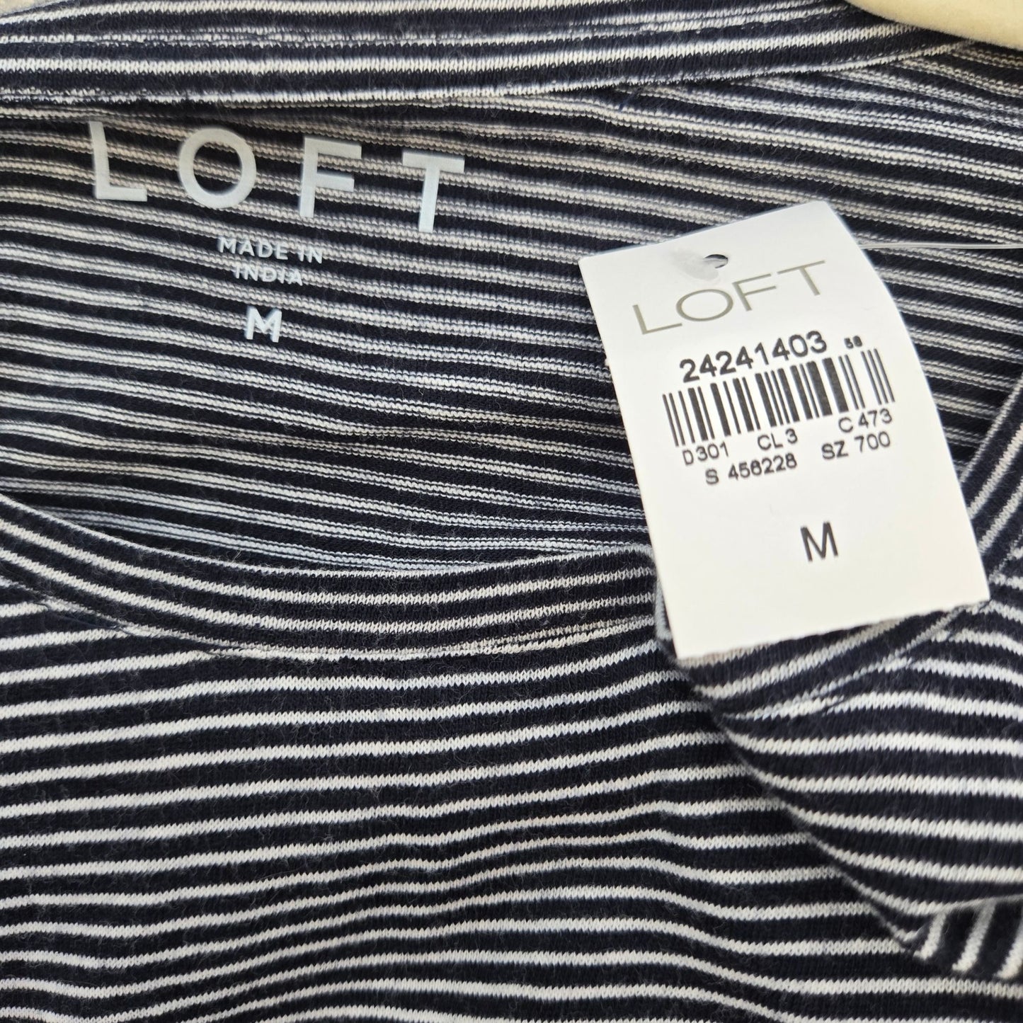 NWT Loft Striped and Floral Embroidered Bell Sleeve Boho Top Size Medium