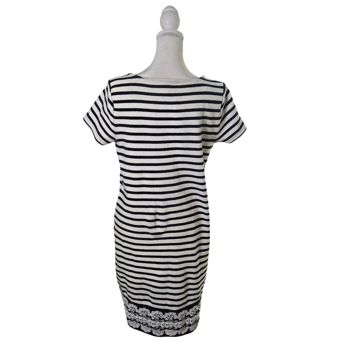Talbots Striped Knit Embroidered Hem Short Sleeve Shift Dress Size Medium