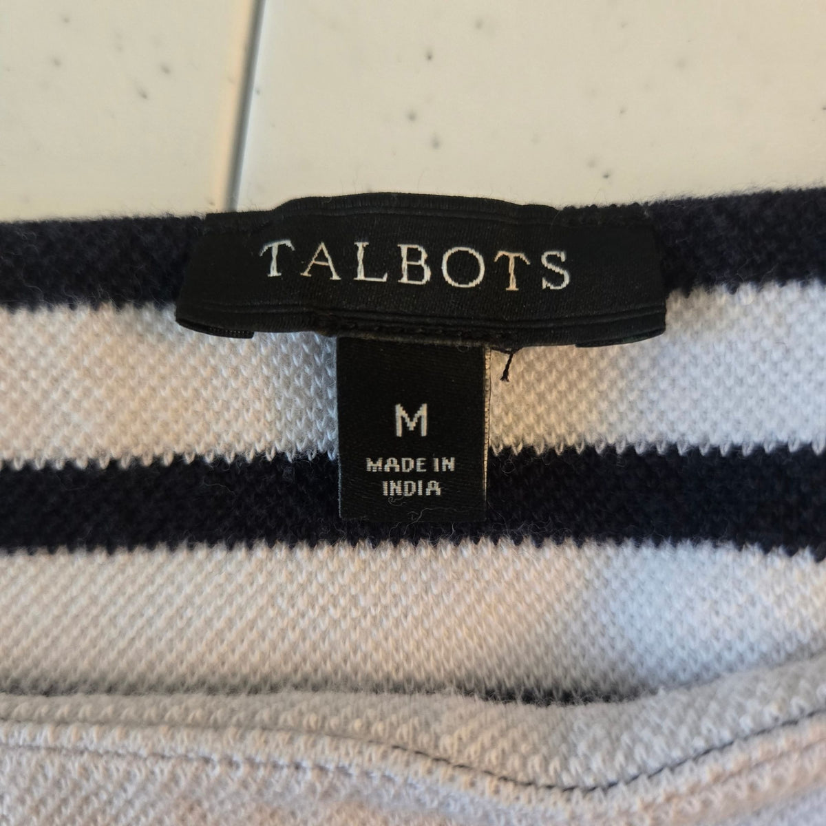 Talbots Striped Knit Embroidered Hem Short Sleeve Shift Dress Size Medium