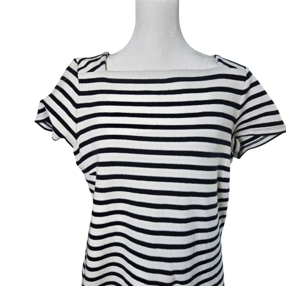 Talbots Striped Knit Embroidered Hem Short Sleeve Shift Dress Size Medium