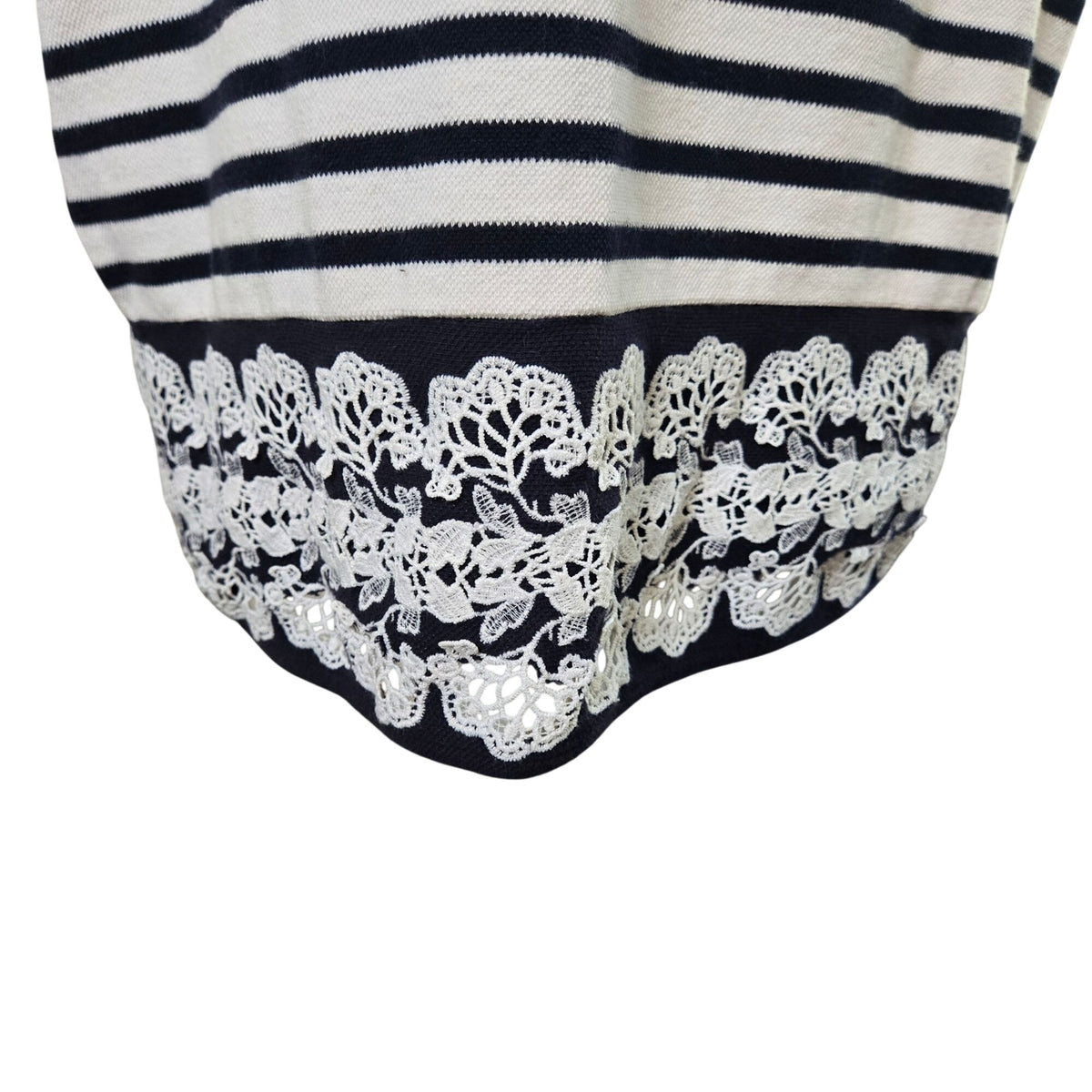 Talbots Striped Knit Embroidered Hem Short Sleeve Shift Dress Size Medium