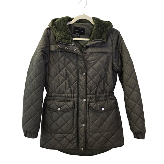 Lucky Brand Olive Green Quilted Hooded Jacket Size Medium