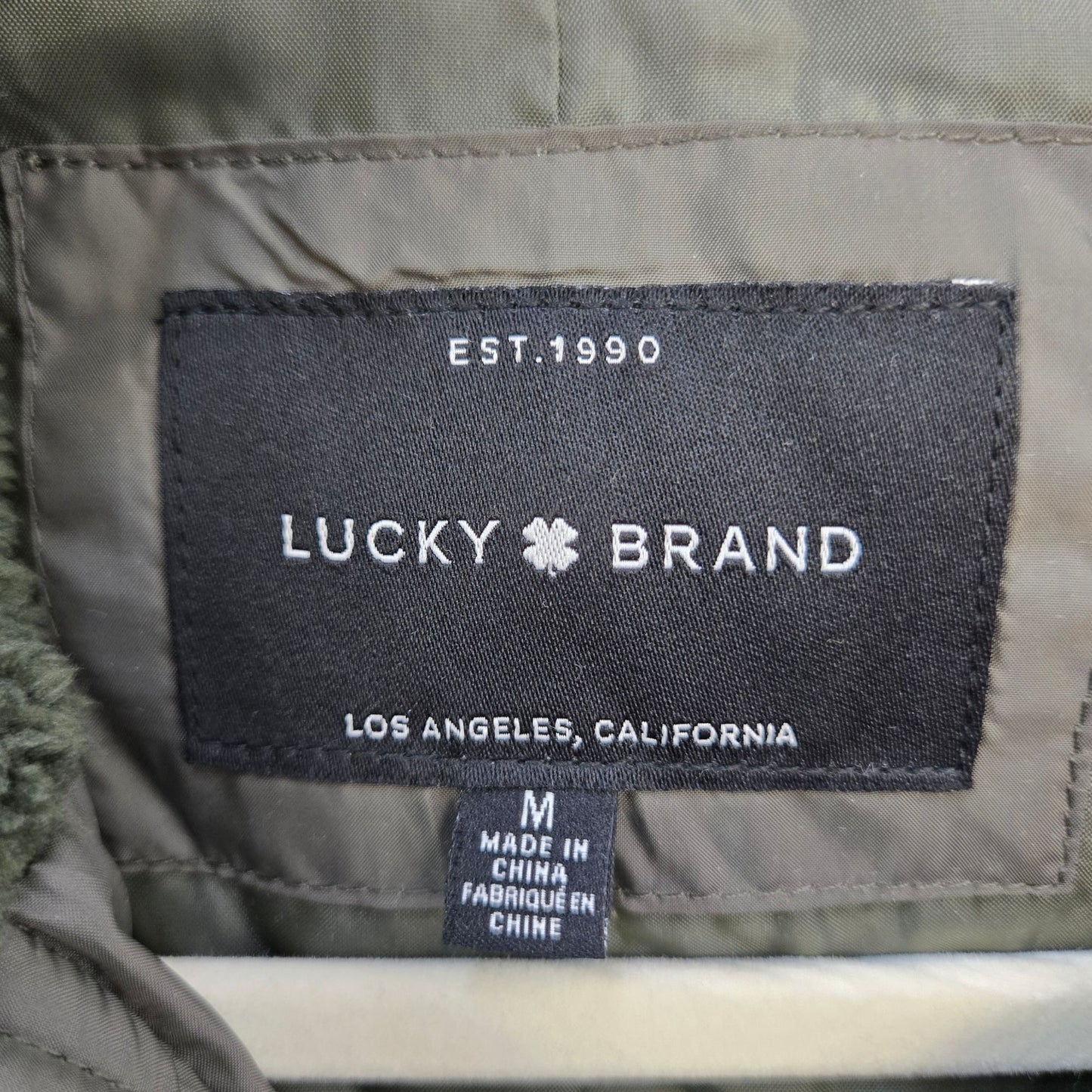 Lucky Brand Olive Green Quilted Hooded Jacket Size Medium