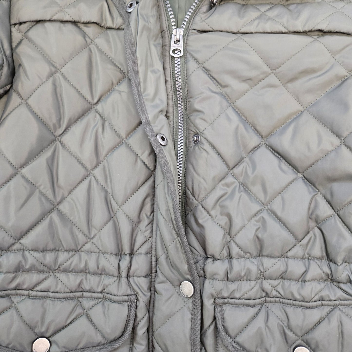Lucky Brand Olive Green Quilted Hooded Jacket Size Medium