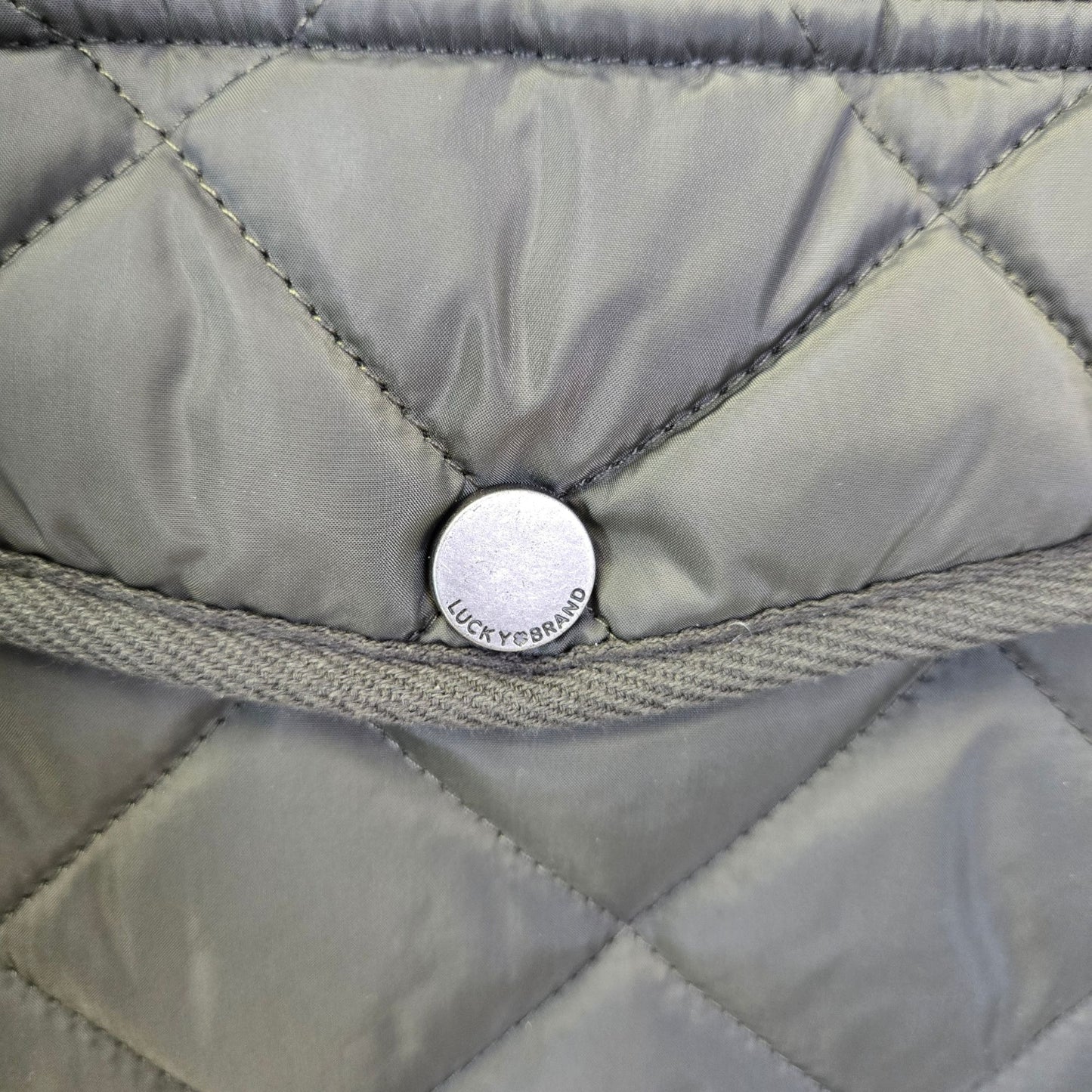 Lucky Brand Olive Green Quilted Hooded Jacket Size Medium