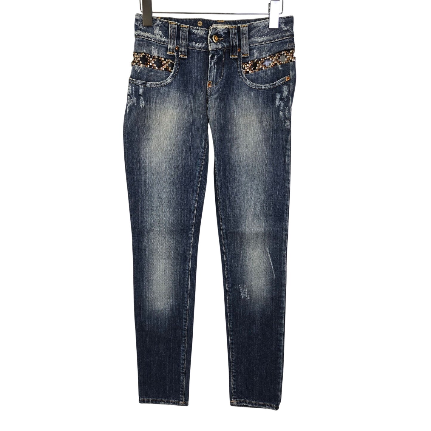 NWT MET Made in Italy Jewel Embellished Distressed Skinny Jeans Size 25