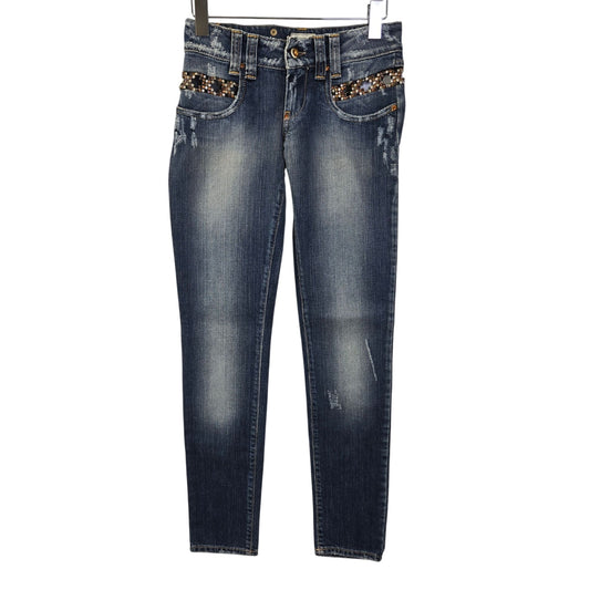 NWT MET Made in Italy Jewel Embellished Distressed Skinny Jeans Size 25