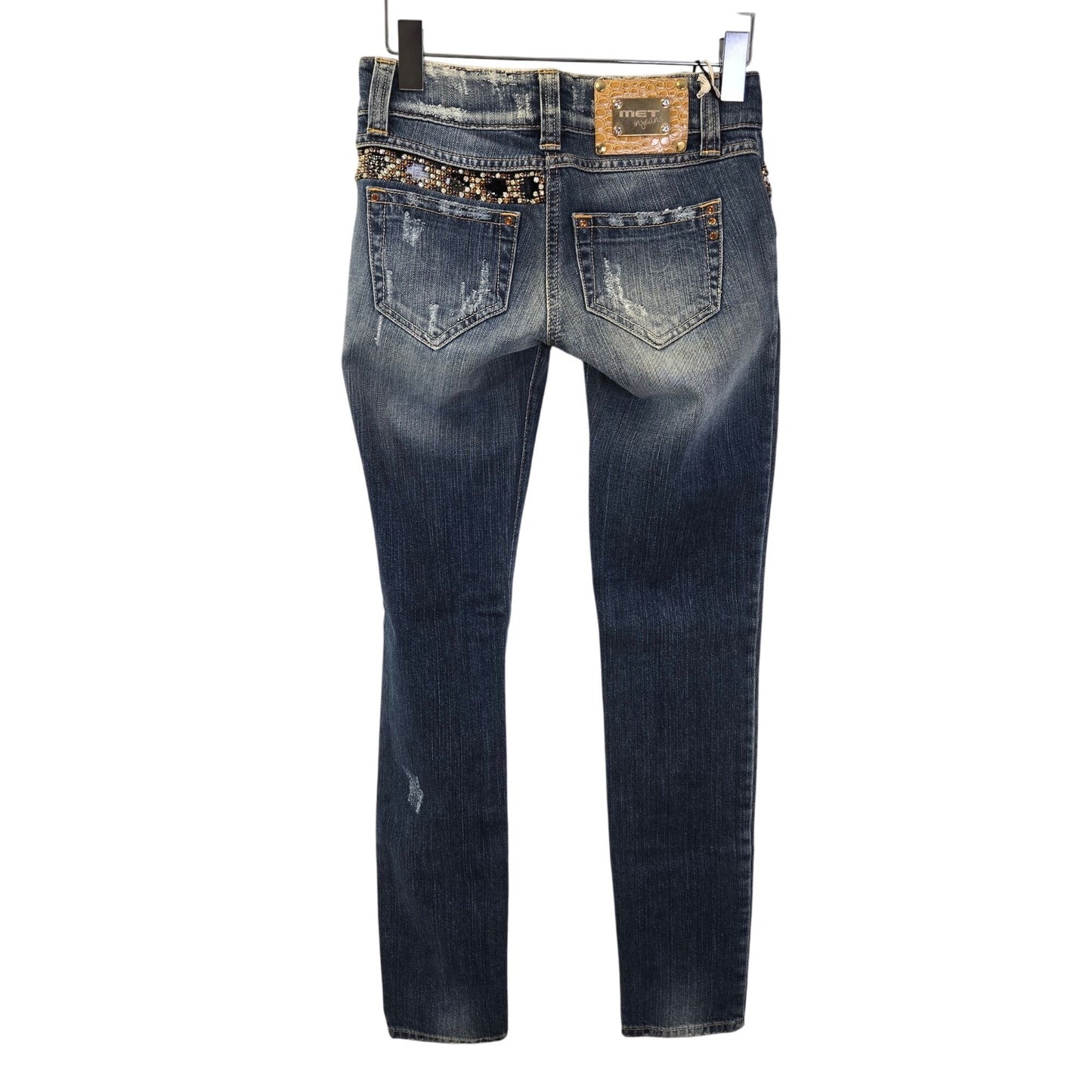 NWT MET Made in Italy Jewel Embellished Distressed Skinny Jeans Size 25