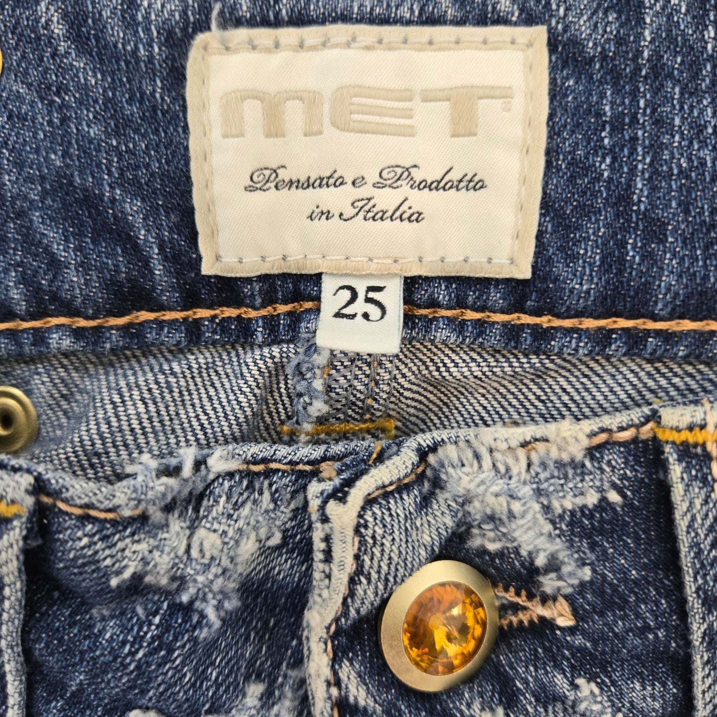 NWT MET Made in Italy Jewel Embellished Distressed Skinny Jeans Size 25