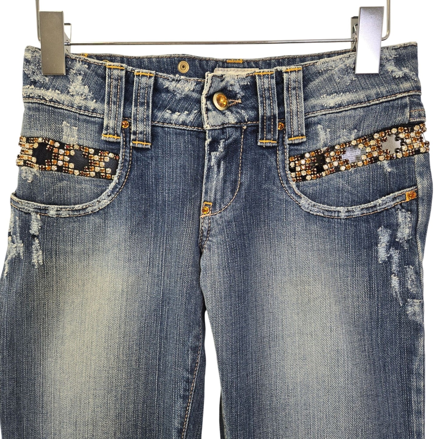 NWT MET Made in Italy Jewel Embellished Distressed Skinny Jeans Size 25