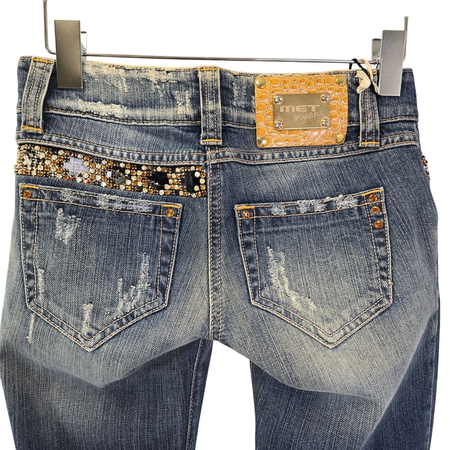 NWT MET Made in Italy Jewel Embellished Distressed Skinny Jeans Size 25