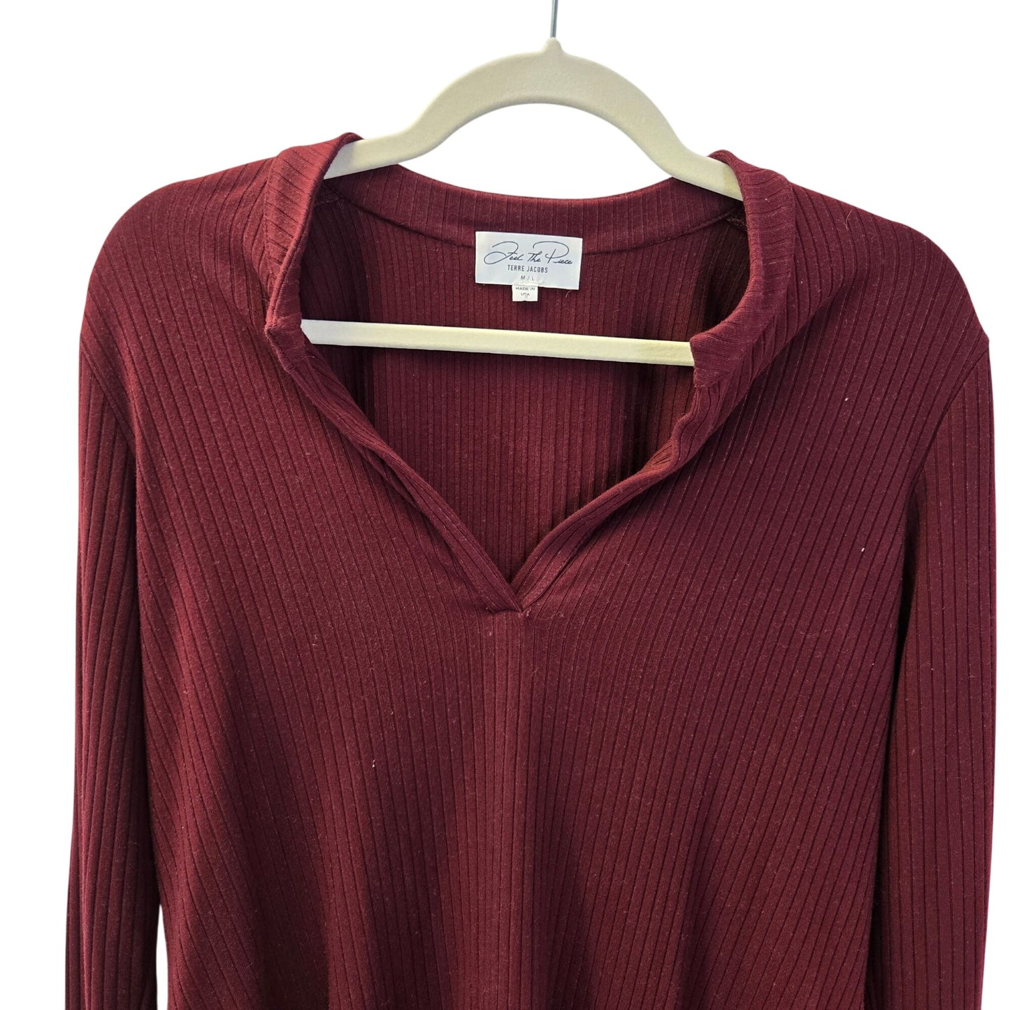 Feel the Piece Terre Jacobs Ribbed Ruffle Sleeve Top Size M/L
