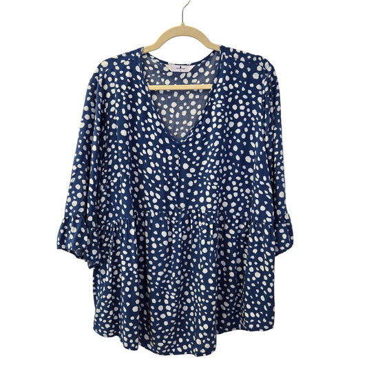Agnes Orinda 100% Rayon Peplum Hem Graphic Print Boho Blouse Size 2X