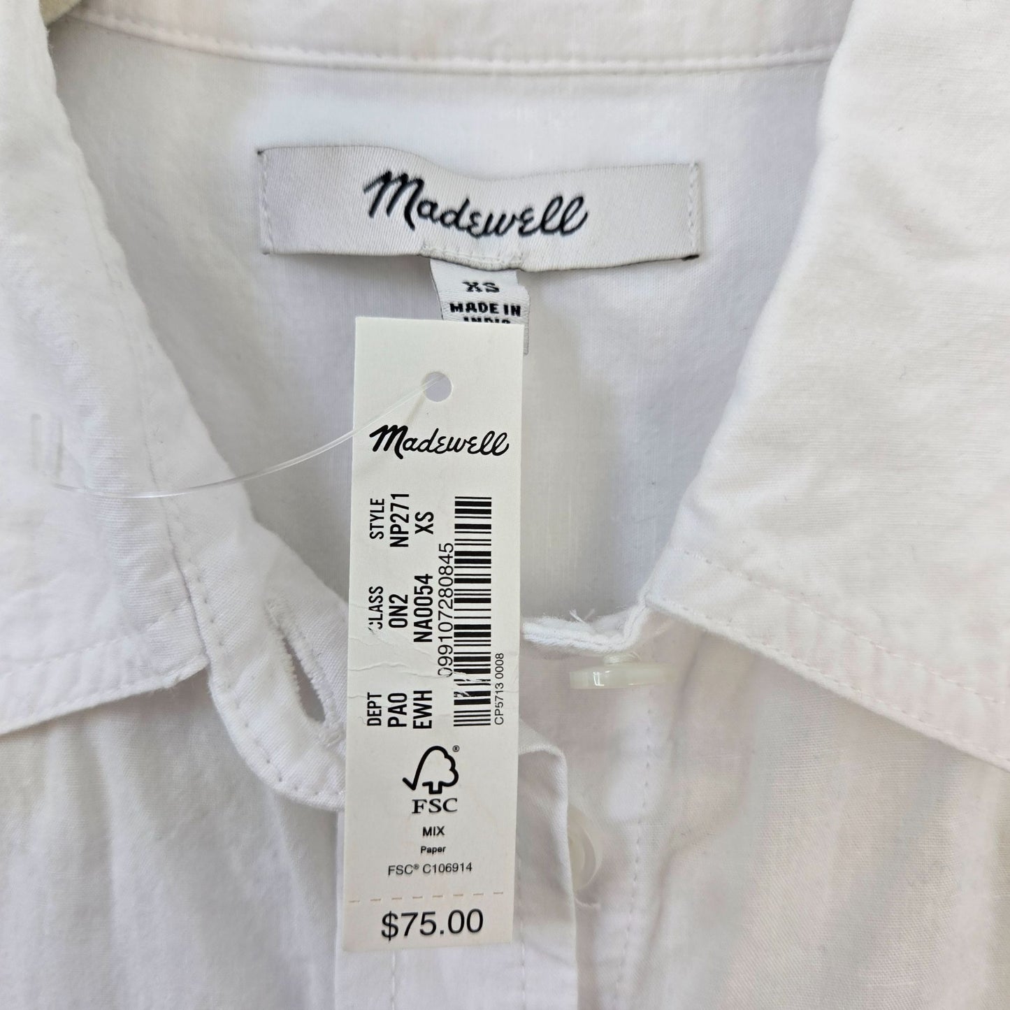 NWT Madewell Linen Blend Cropped Dolman Sleeve Button Down Shirt Size XS