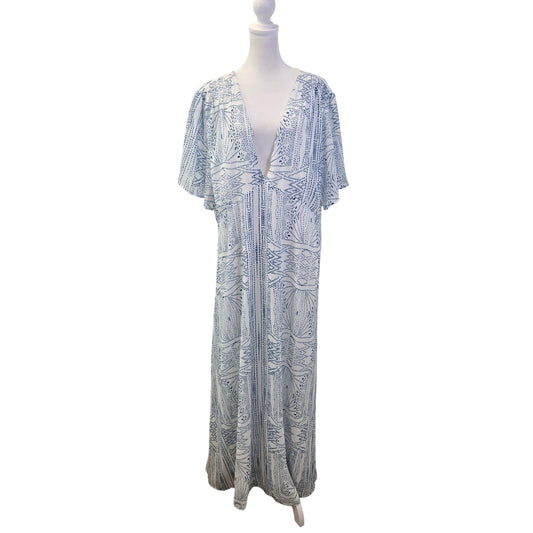 NWT Baltic Born Skyla Deep V Maxi Dress in Blue Print Size 3X