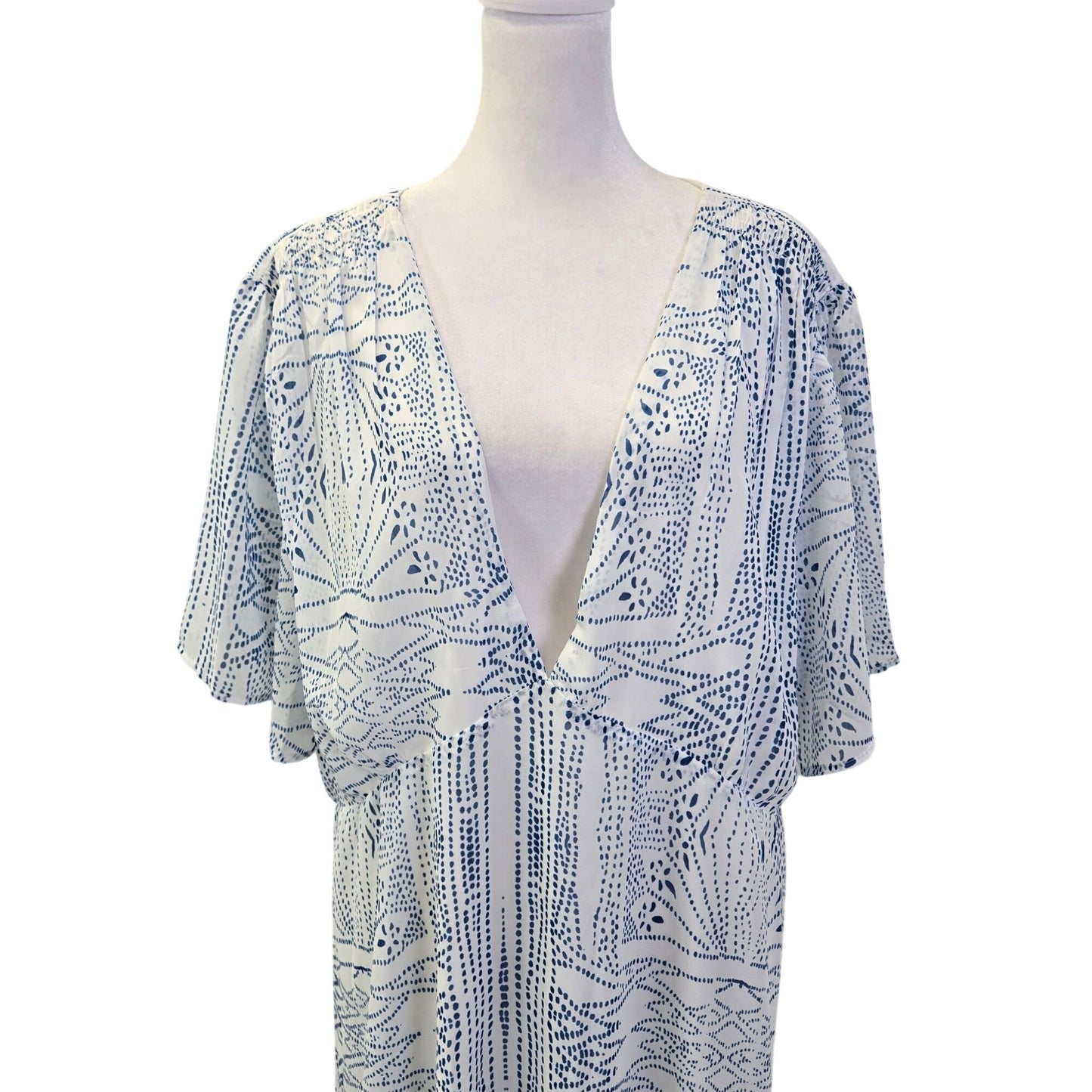 NWT Baltic Born Skyla Deep V Maxi Dress in Blue Print Size 3X