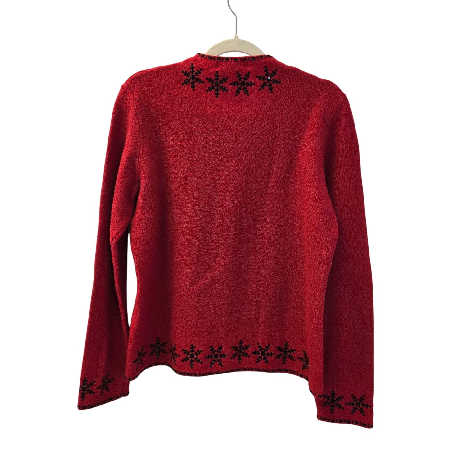 Coldwater Creek 100% Wool Snowflake Embroidered Cardigan Sweater Size Medium