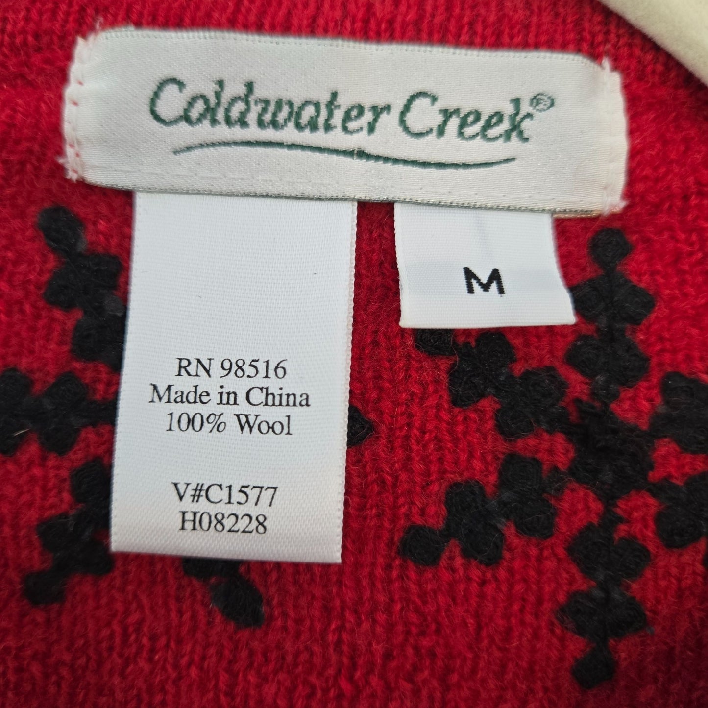 Coldwater Creek 100% Wool Snowflake Embroidered Cardigan Sweater Size Medium