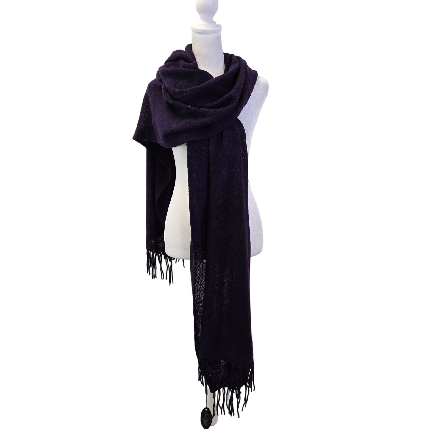NWT Claudia Nichole 100% Cashmere Royal Purple Fringe Wrap Scarf